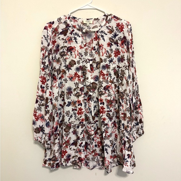 2/$30 Umgee - Multicolor Floral Long Sleeve Tunic Blouse Top - Picture 3 of 8